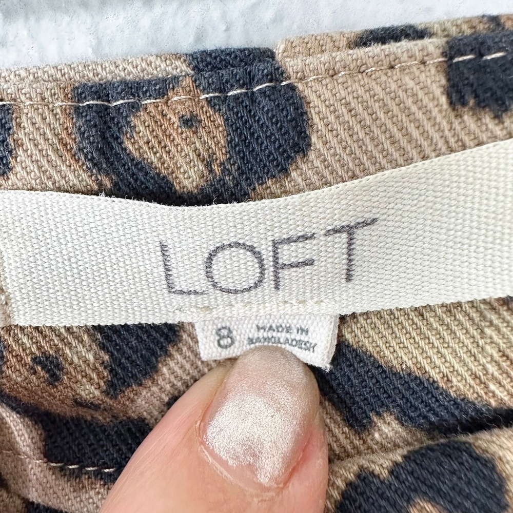 LOFT Leopard Print Pants Womens Size 8 Beige Black Side Zip Straight Leg Ankle - Picture 2 of 10